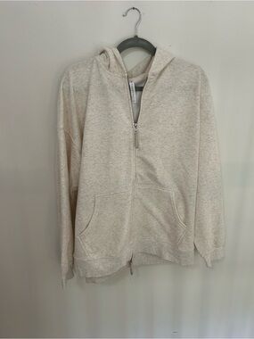 Oversized Fabletics Cream Zip Hoodie with Hood and Pockets